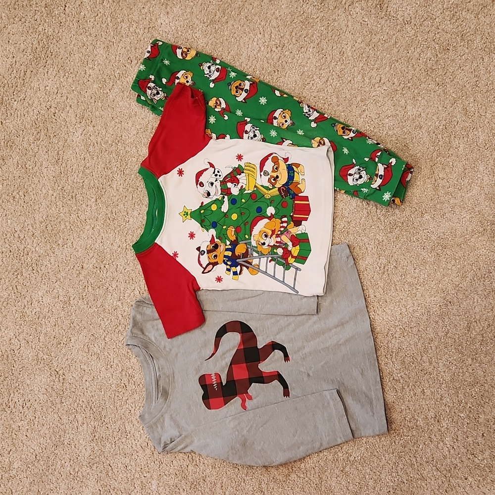 3T Christmas long sleeve shirt and Paw patrol PJs